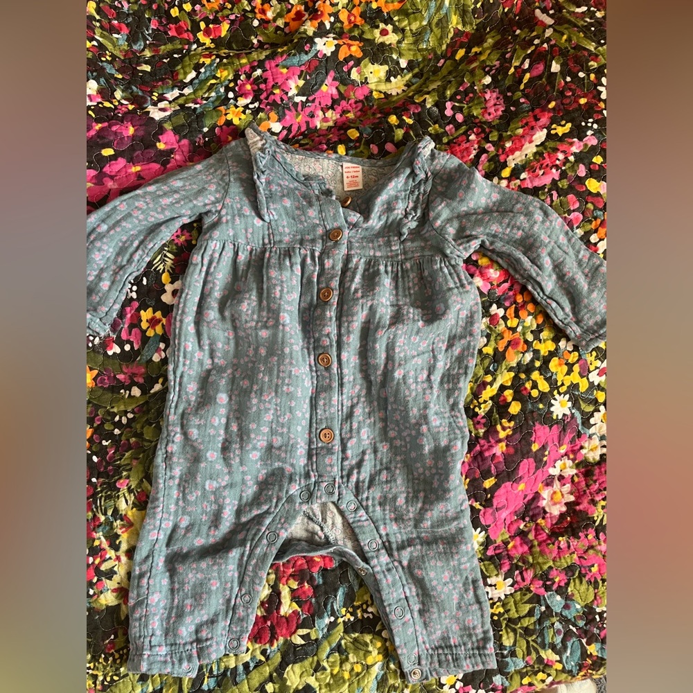 NEW Cotton Baby Blue & Pink Button-Up Romper